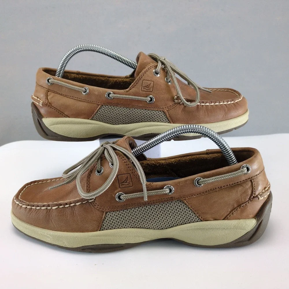 Sperry Top-Sider Boat Shoes Mens 9 Brown Leather Moccasin Toe, Casual Loafers